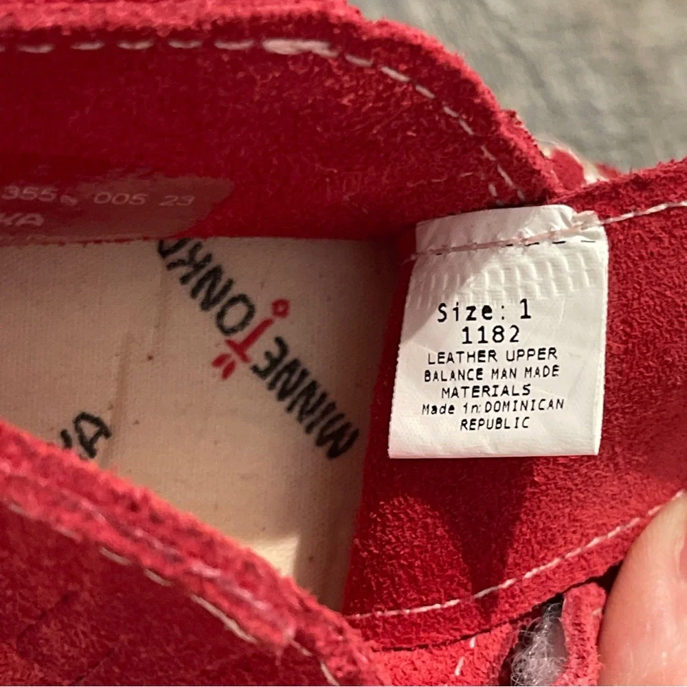 Baby Toddler Minnetonka Red Kids Moccasins Boy Girl Sz 3 Flap Booties Crib Shoes